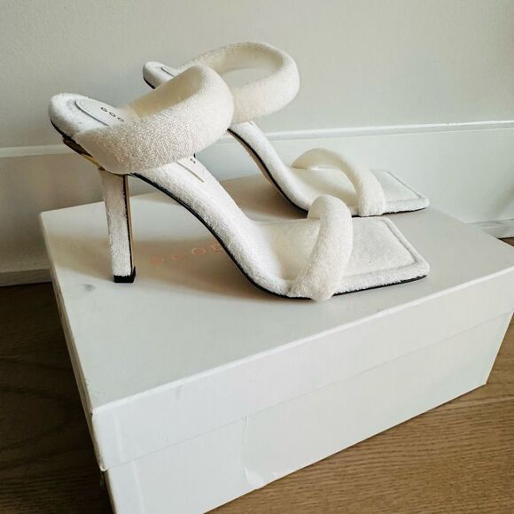 NIB Good American Terry High Heel Slide Sandals 9 White Spa Glam $179 - Picture 5 of 13